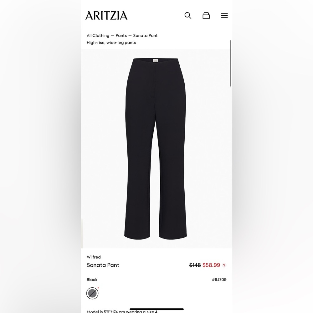 Aritzia Wilfred Black Work Pant - Slight Crop